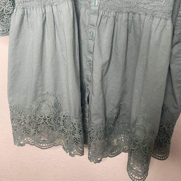 Alessa W. Collection Tunic Top Womens Size 22 Green Crochet Trim 3/4 Sleeves Boh - Picture 4 of 11